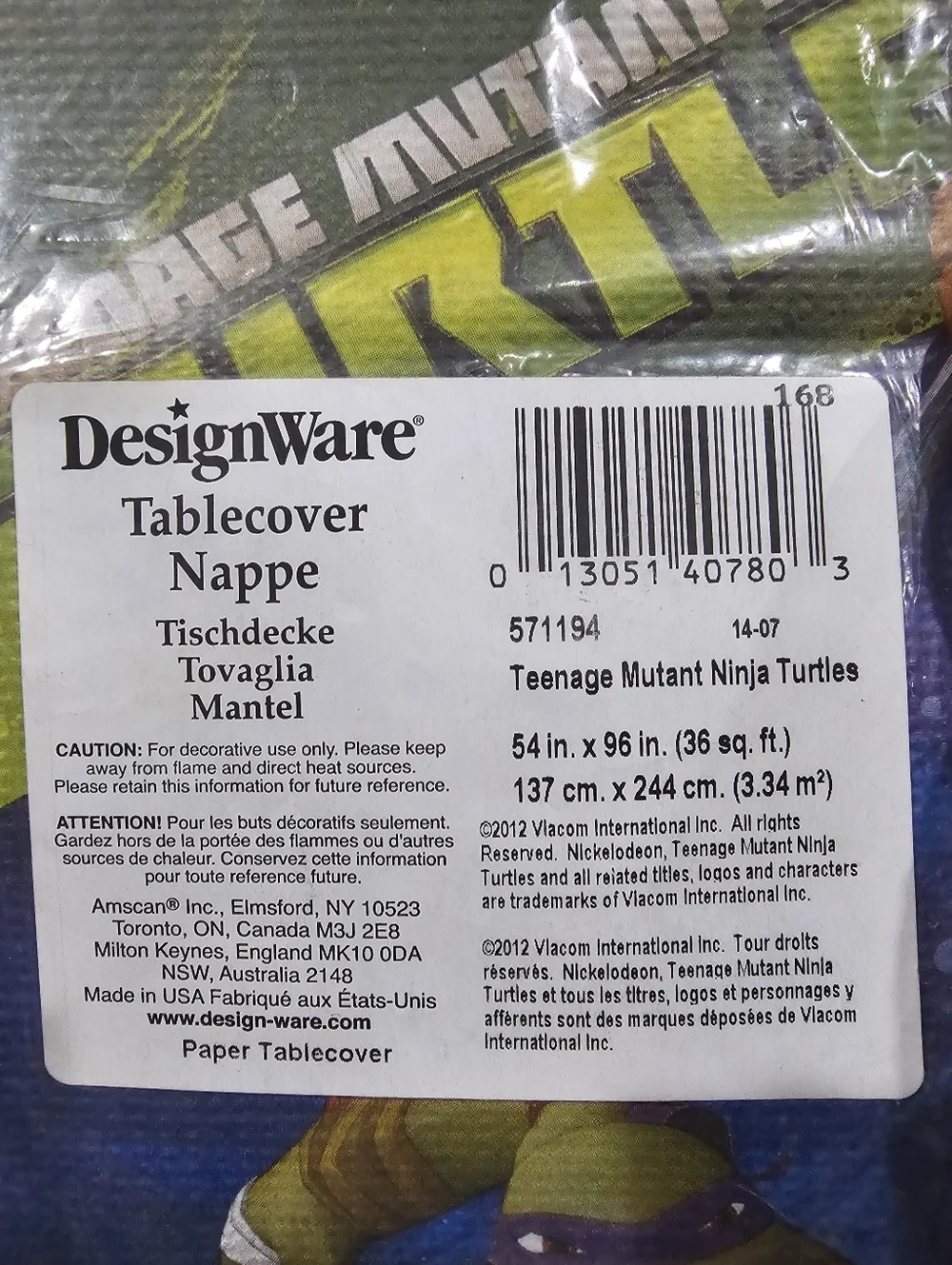 Teenage Mutant Ninja Turtle Party TMNT Tablecloth & Crayons 2012 2015 NWT